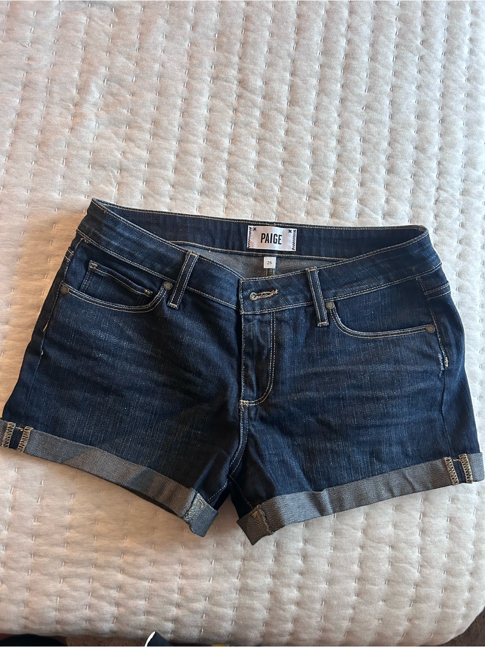 PAIGE Navy Blue Cuffed Denim Shorts